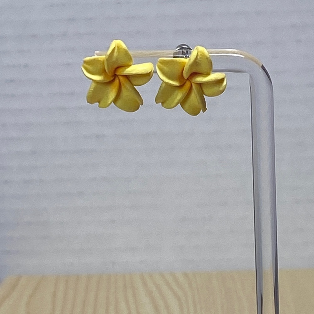Yellow Hawaii Plumeria Flower Earrings